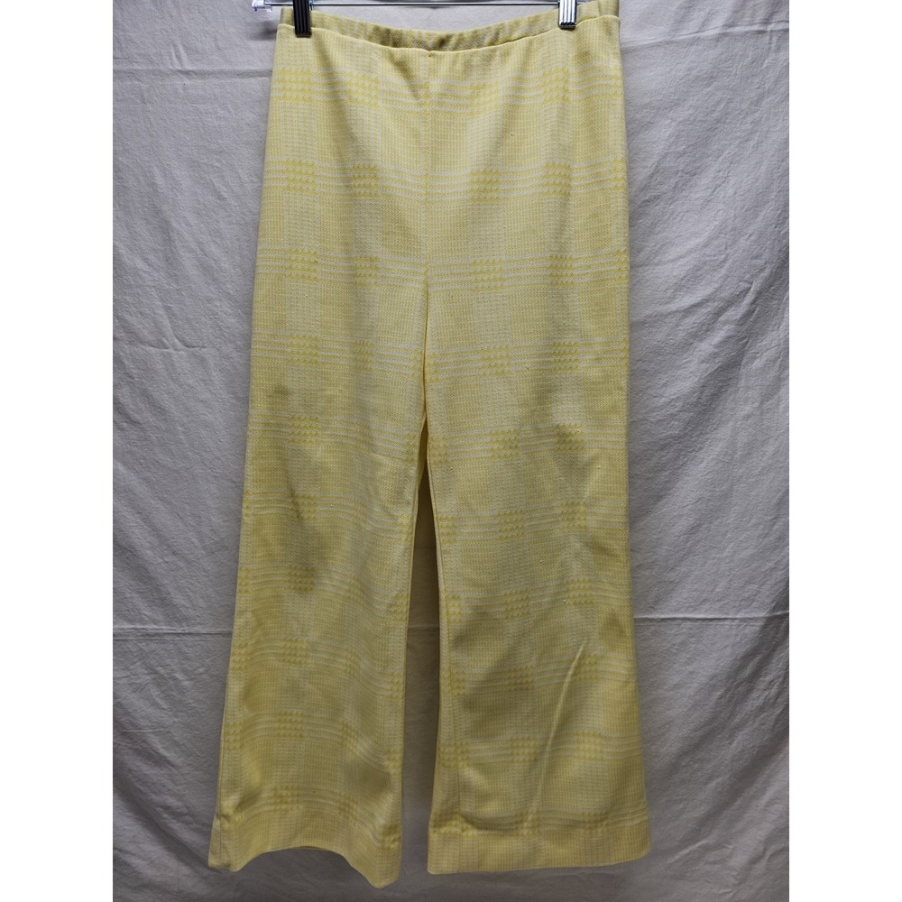 Vintage 70s Handmade Polyester‎ Yellow/white Plaid Pants Retro Disco Hippy